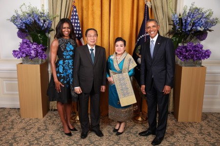 H.E. Mr. Choummaly Sayasone, President of the Lao PDR, and his wife Madame Keosaychay Sayasone met with President and Mrs. Obama in New York City.
